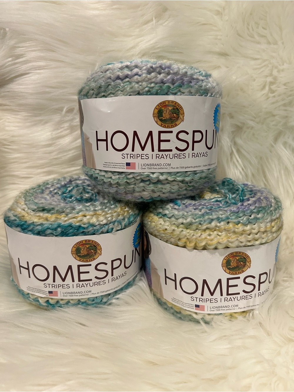 3 each skeins - Lion Brand Homespun Stripes - #606 Beach Umbrella
